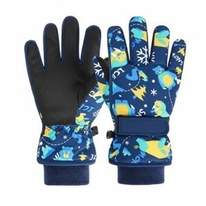 Kids Winter Snowboarding Ski‎ Gloves 7-9 YO Gray Animals Snow Insulated Warm